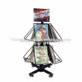 Book Store Furniture Metal Wire Floor Rotating Book Display Stand With Wheels For Children's Books